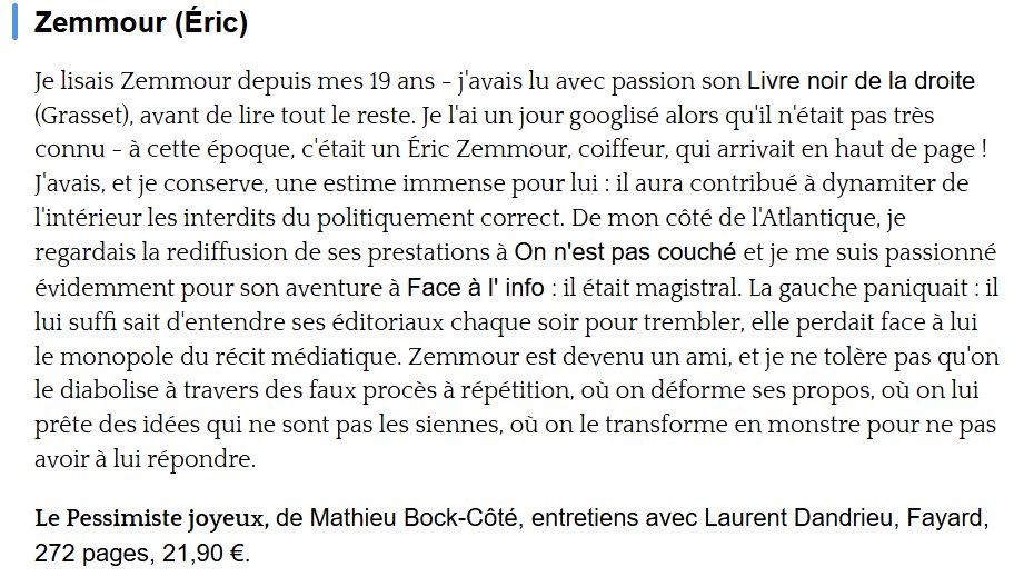 Vu dans <a href="/Valeurs/">Valeurs actuelles ن</a> : Mathieu Bock-Côté au sujet de son ami <a href="/ZemmourEric/">Eric Zemmour</a> ⤵️
