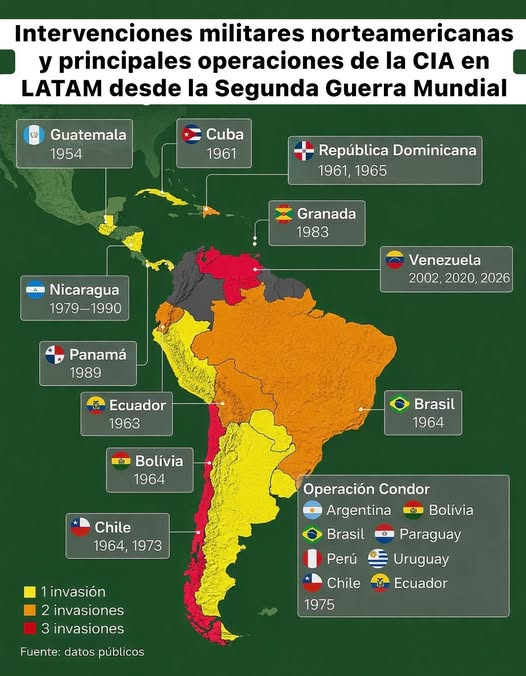 Hay muchos mapas de las intervenciones y operaciones encubiertas de las agencias de USA en todo el continente para su desestabilización o golpes de estado.

Pero no hay un solo mapa donde la agencias de USA hayan terminado con el narcotráfico.

Ni uno.