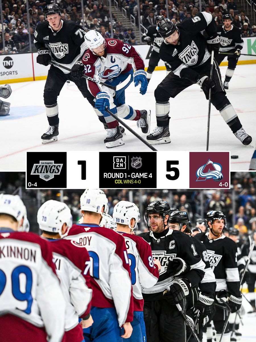DAZN's tweet image. Nathan MacKinnon and Avalanche sweep the Kings in Round 1 👏

#NHLonDAZN | #Avalanche | #NHL
