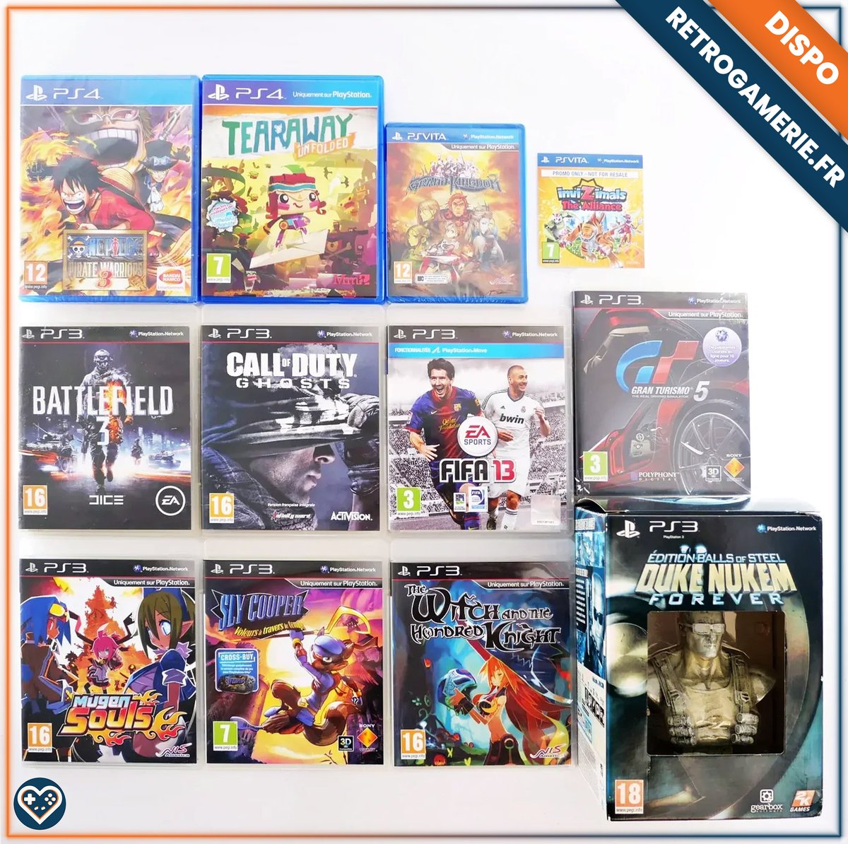 Retrogamerie's tweet image. 🆕 Nouvel arrivage #PlayStation !

#PS4
- One Piece Pirate Warriors 3
- Tearaway Unfolded
#PSVita
- Grand Kingdom
- InviZimals : L'Alliance
#PS3
- Sly Cooper Voleurs à travers le temps
- The Witch and the Hundred Knight
- Mugen Souls
- Gran Turismo 5
- Call of Duty Ghosts
-