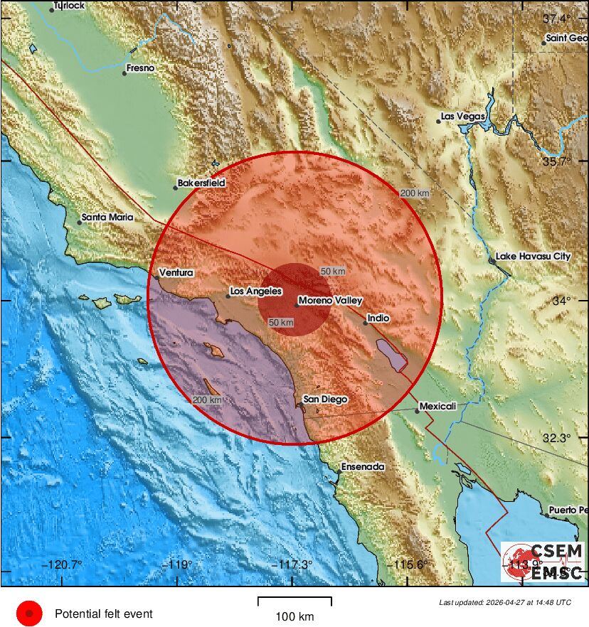 LastQuake's tweet image. #Earthquake (#sismo) possibly felt 36 sec ago in #California. Felt it? Tell us via:
📱m.emsc.eu/#app
🌐m.emsc.eu
🖥emsc-csem.org
⚠ Automatic crowdsourced detection, not seismically verified yet. More info soon!
