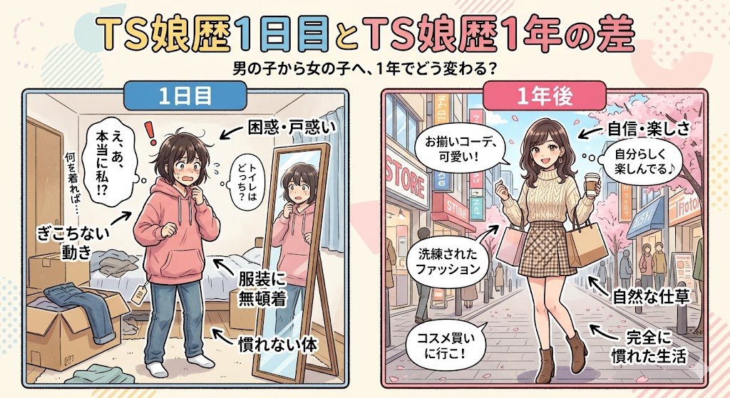 snishihara2014x's tweet image. TS娘歴１日目とTS娘歴１年の差
#Gemini