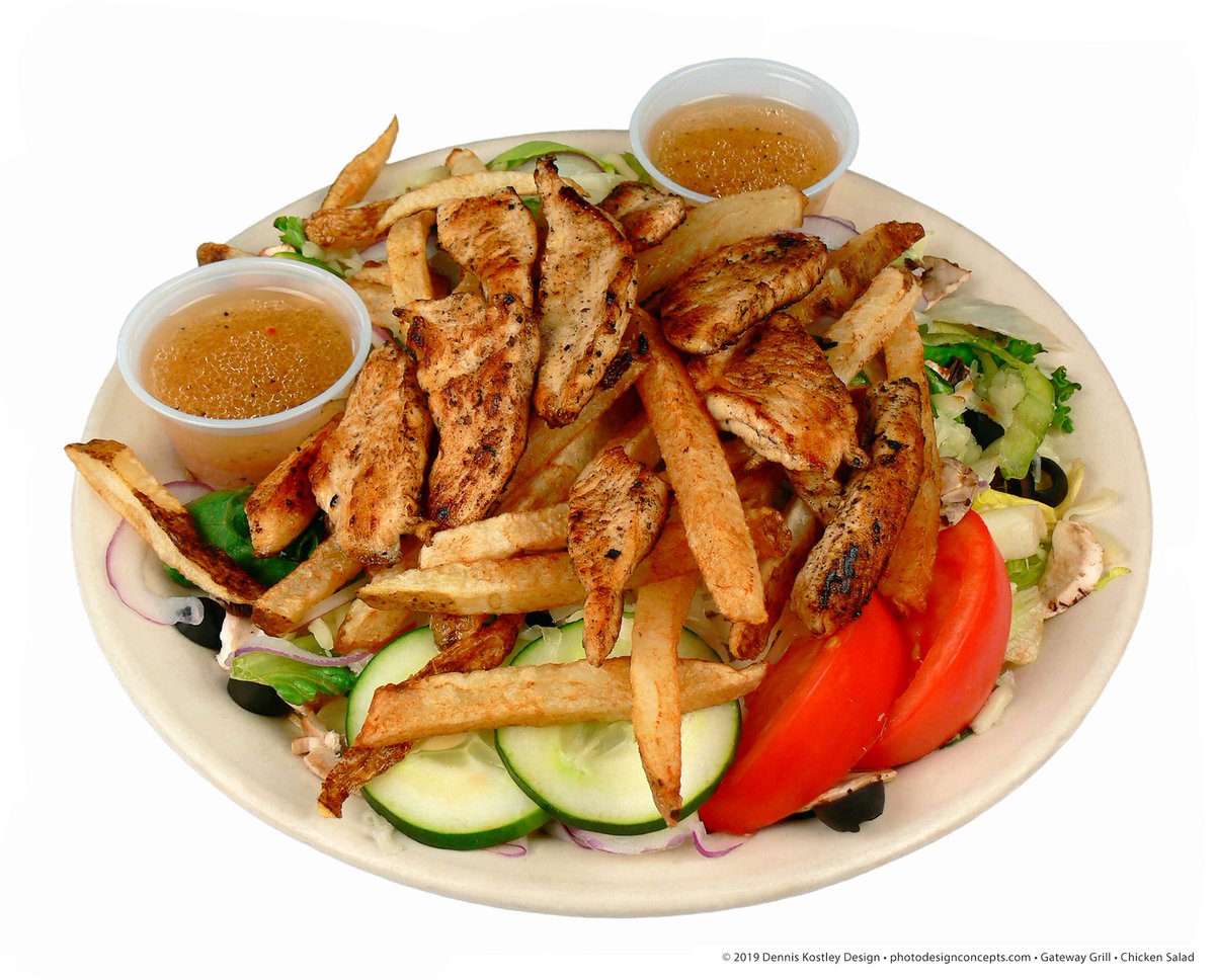 GatewayGrill's tweet photo. Craving something fresh and flavorful? Our Grilled Chicken Salad is a crowd pleaser! 🥗🍗 Wood fired grilled chicken paired with fries and shredded cheese - it's no wonder it's a fan favorite at Gateway Grill! #GrilledChickenSalad #GatewayGrill #FanFavorite https://t.co/XQTNfHW13s