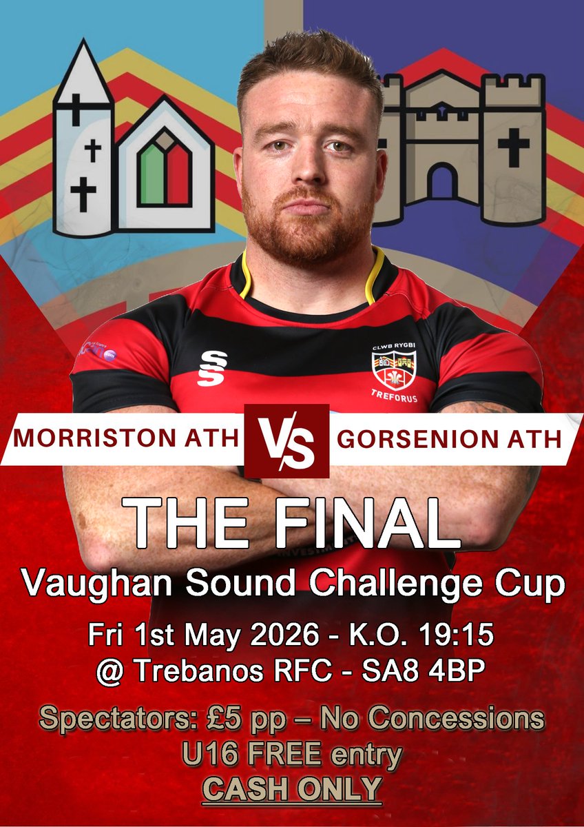 RfcMorriston's tweet photo. Friday 1st May
Our Athletic have their LAST DANCE of 25/26 as we face @GorseinonRFC Athletic in the Vaughan Sound Challenge Cup – FINAL.
To be played at @TrebanosRugby

Lets pack the touchlines for the game and finish this season with a bang.

🔴⚫️🔴⚫️🔴💪🐒🏉
#UppaMonkeys https://t.co/CB5muF4LWy