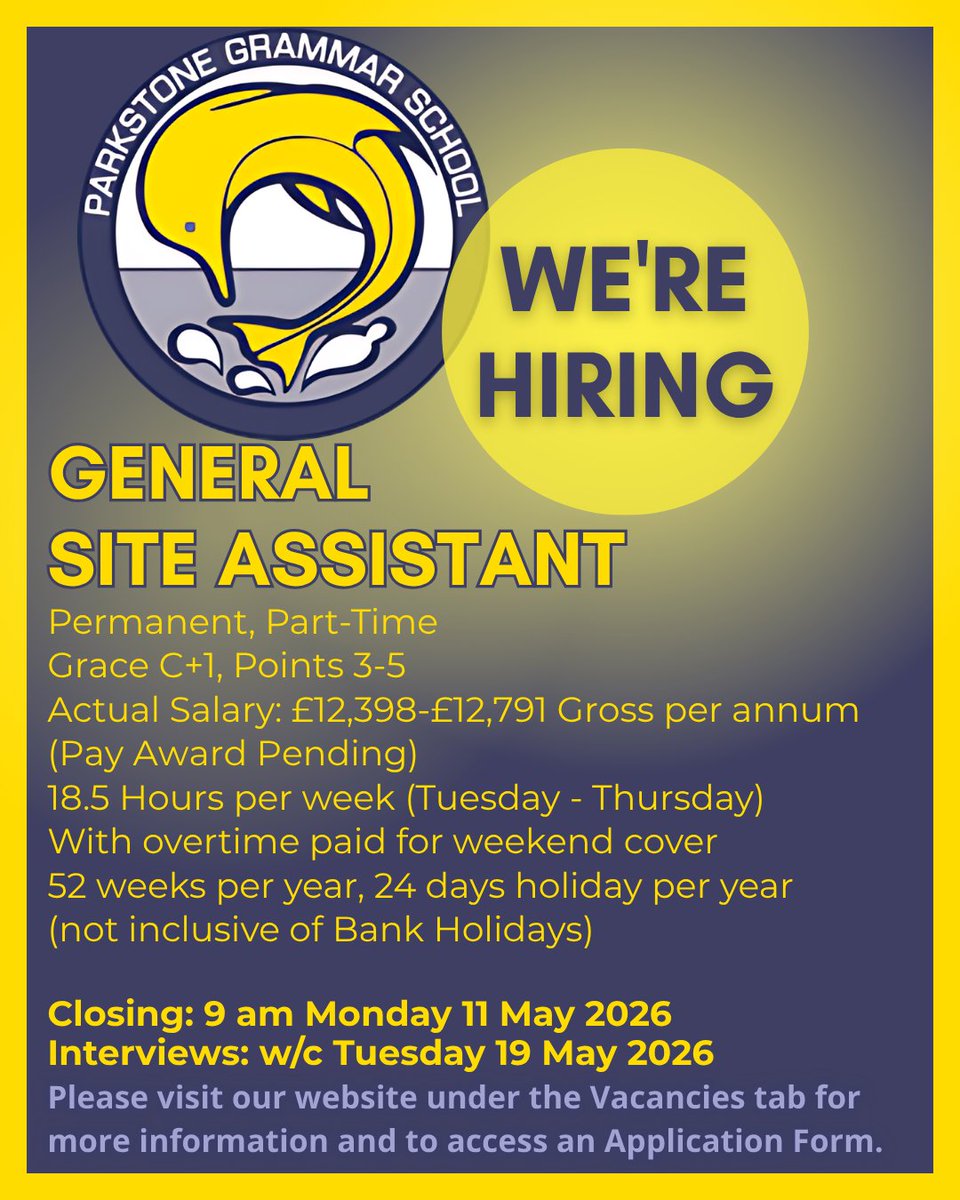 ParkstoneGS's tweet image. Please see our website for an Application Pack for this exciting opportunity to join the Parkstone Team!
➡parkstone.poole.sch.uk/work-with-us/c…… #parkstonegrammarschool #recruitment #schoollife