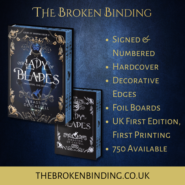 decastell's tweet image. Our Lady of Blades — but make it dangerous.

Signed &amp;amp; numbered.
Decorative edges. Foil boards.
UK first edition, first printing.
750 copies.

These don’t tend to last.

thebrokenbinding.co.uk

#limitededition #comingsoon #OurLadyofBlades