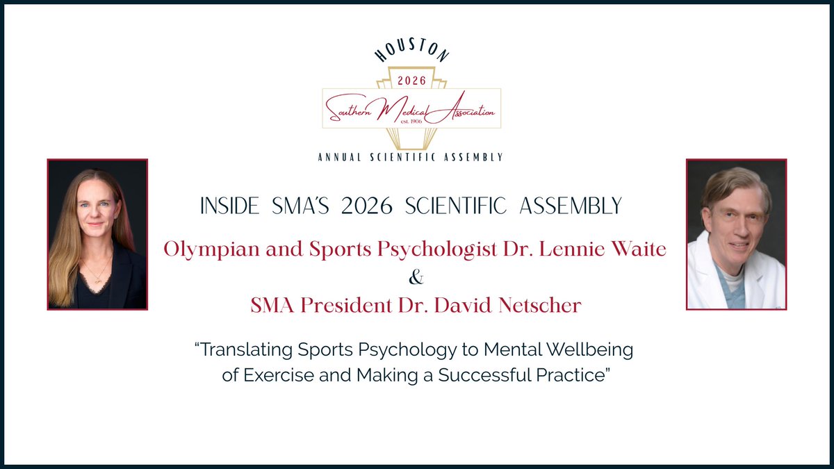 smaorg's tweet image. What can Olympians teach physicians about performing under pressure?

🎧 New podcast with Lennie Waite, PhD + SMA President Dr. David Netscher

📍 Houston | Nov 6–7, 2026
🎓 Up to 15.5 CME
💲 Special rates

🔗 hubs.ly/Q04dsb_d0
#MedEd #CME #PhysicianWellbeing