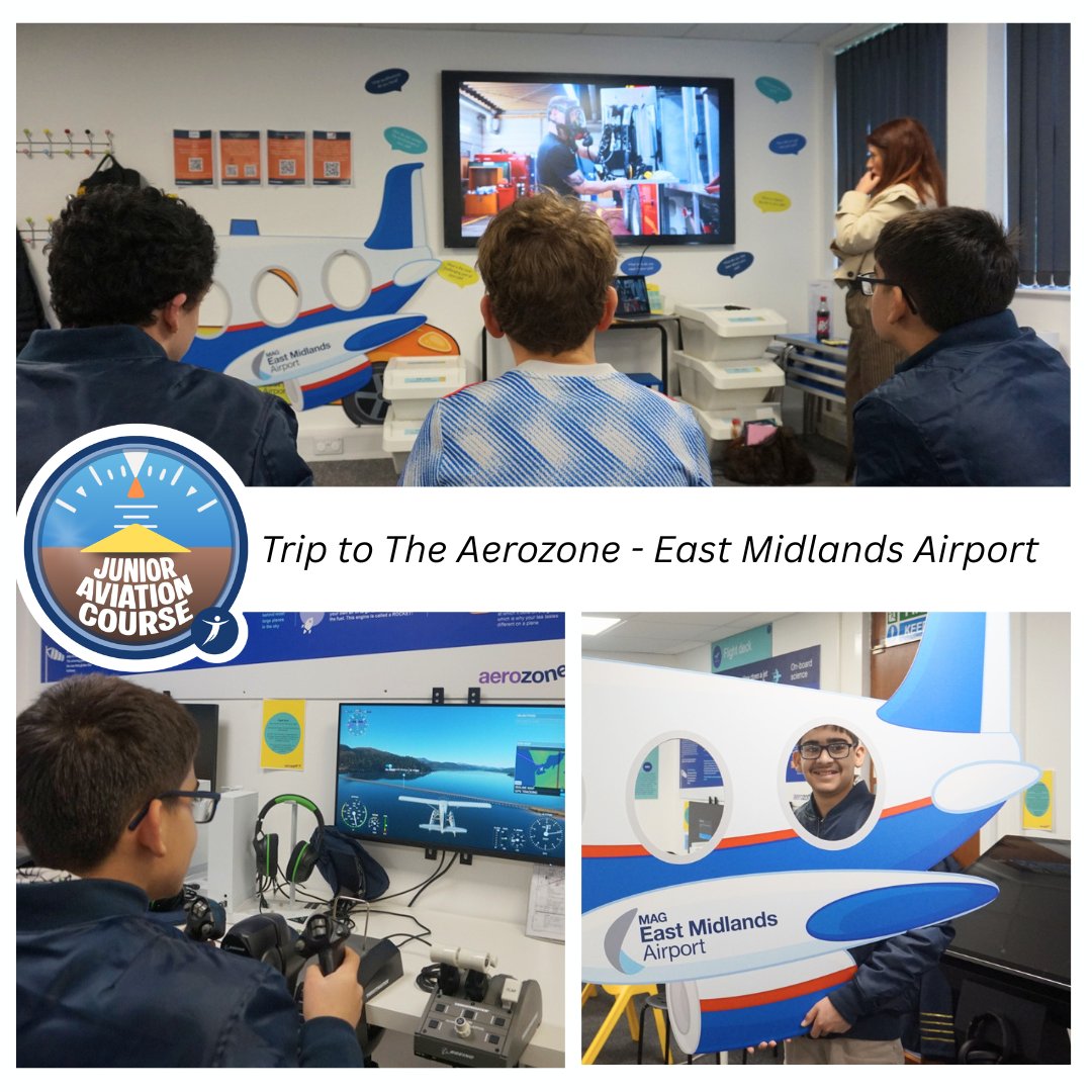 Aerobility's tweet photo. Our Junior Aviation course class at our Tatenhill base recently enjoyed a visit to the Aero Zone at @East Midlands Airport which specialises in creating  interactive experiences, with role play zones, encouraging them to explore possible futures available. https://t.co/PRCOLzCVWB