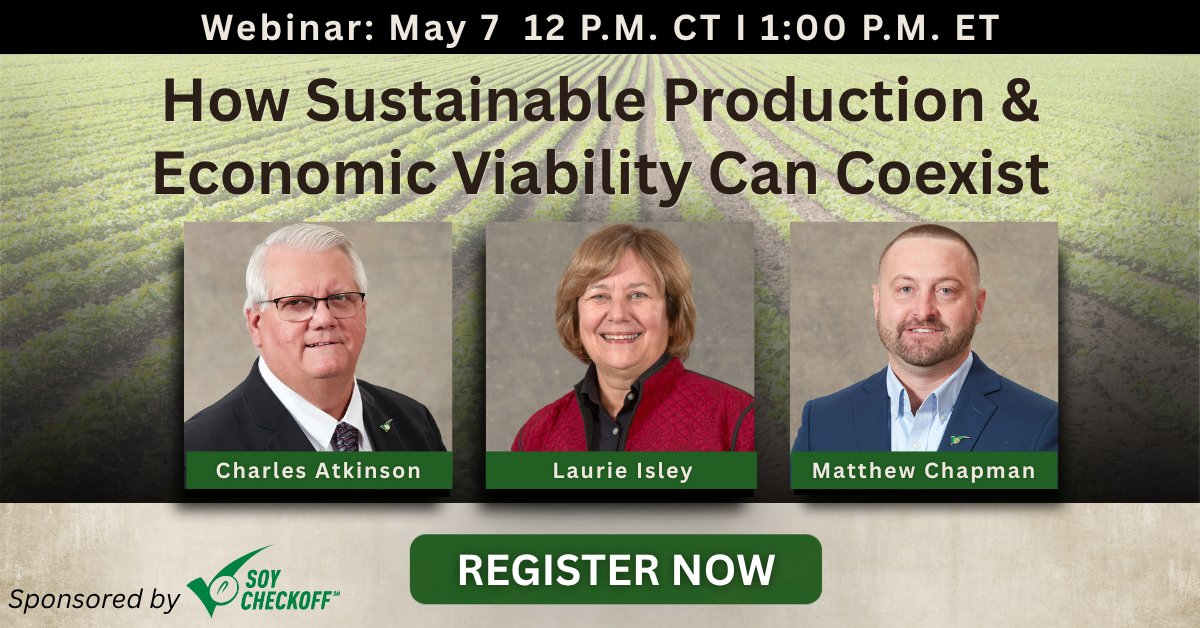 agripulsewest's tweet image. Join Soy Checkoff farmer-leaders to explore tools, research, and revenue opportunities supporting farm resilience.

🗓 May 7 | 12 PM CT / 1 PM ET

Register now: 👉 ow.ly/MXke50YP9UU

#SustainableAg #AgEconomy #Soybeans #Agriculture