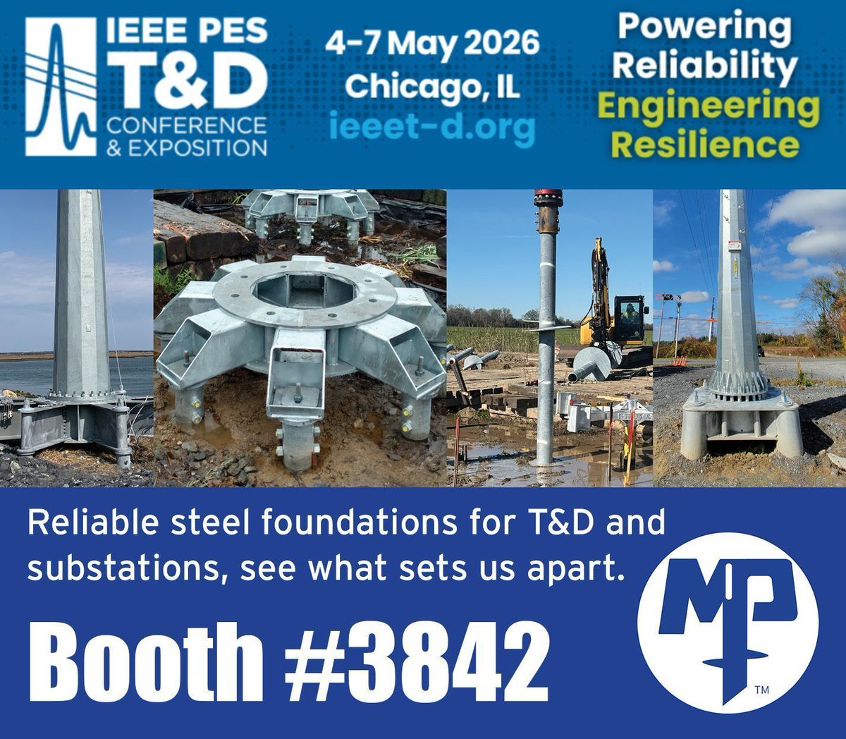 MagnumPieringIn's tweet image. Reliable steel foundations for T&amp;amp;D and substations. See what sets MAGNUM apart at IEEE T&amp;amp;D in Chicago, May 4–7. Visit us at Booth #3842.

#IEEEPES #Transmission #Substation #SteelFoundations #Infrastructure #Construction #MagnumPiering