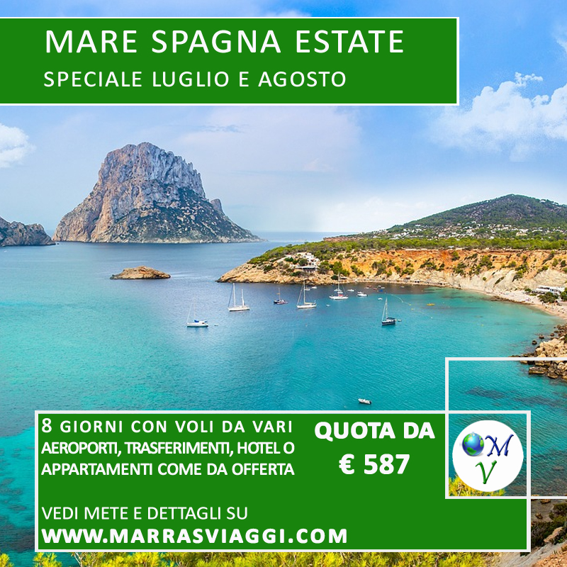 MARRASVIAGGI's tweet image. Mare Spagna - Speciale Luglio Agosto Voli da Palermo e altri aeroporti italiani, trasferimenti e soggiorno 7 notti trattamento come da programma - Quote a partire da € 587 
marrasviaggi.com/offerte/662-ma…
#spagna #ibiza #marbella #maiorca #torremolinos #lloretdemar #nerja #marrasviaggi