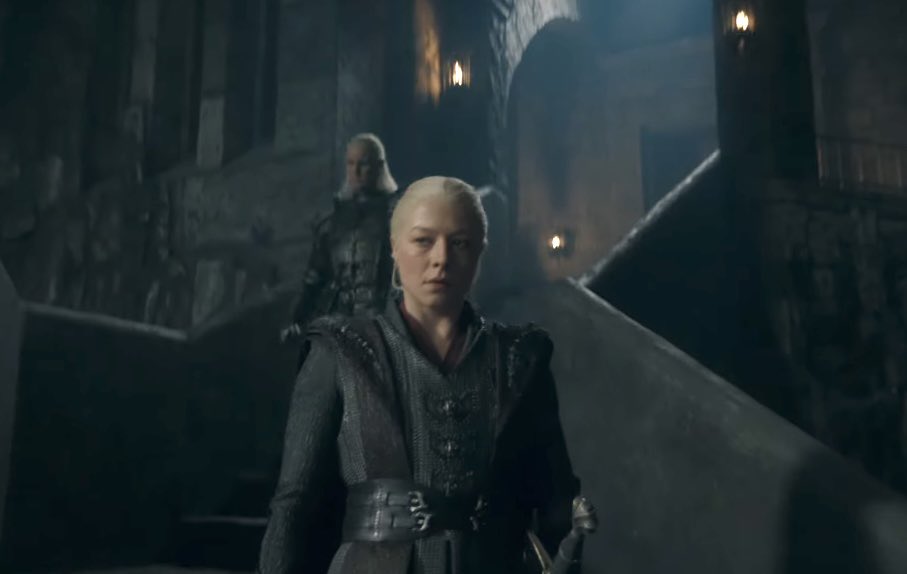 something about rhaenyra walking with a sword in her sheath and daemon right behind her is so hot to me i hope they commit the most heinous war crimes together