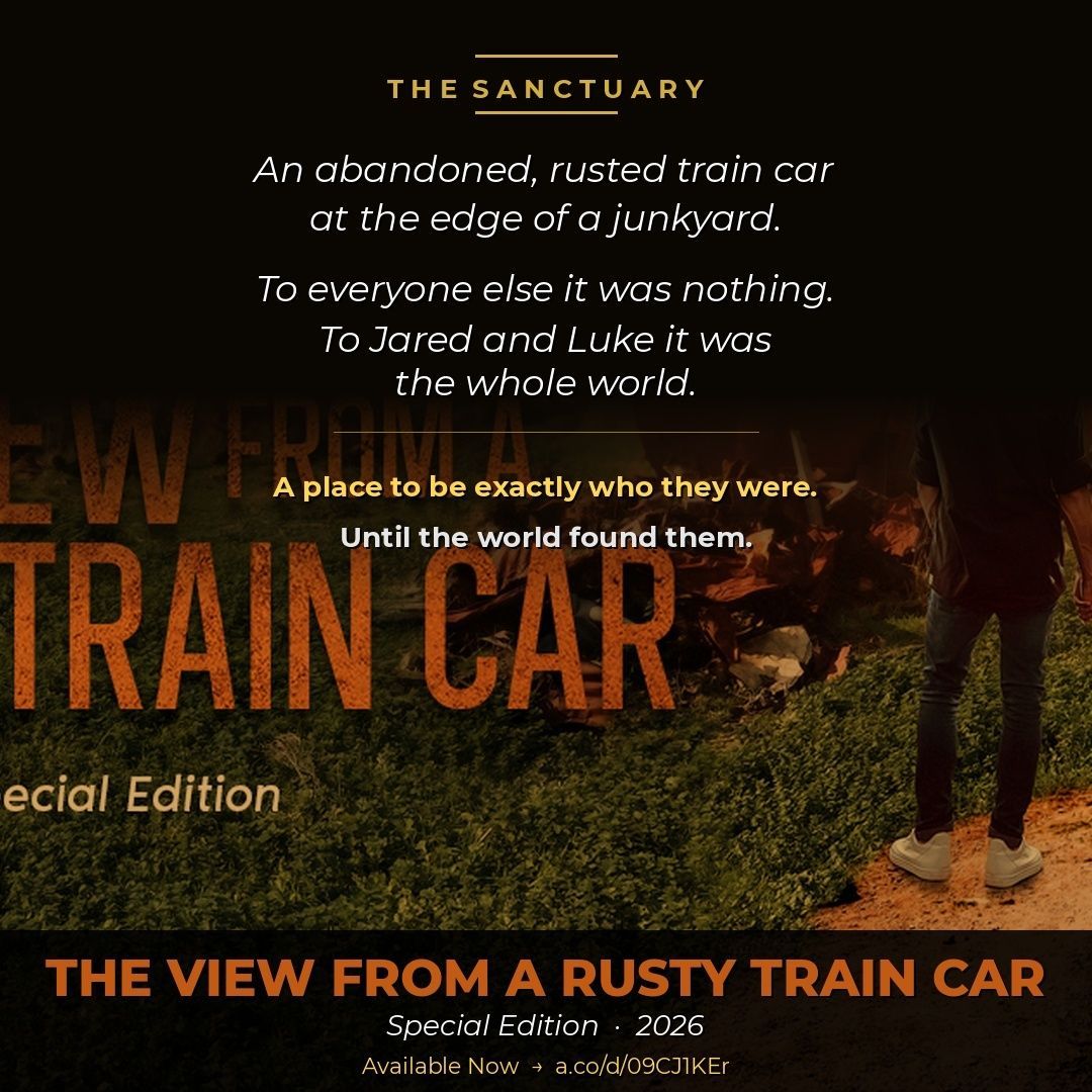 DeeJayArens's tweet image. To everyone else, it was an abandoned train car at the edge of a junkyard. To Jared and Luke, it was the whole world. Until the world found them.
📖 The View from a Rusty Train Car: Special Edition new for 2026 → a.co/d/09CJ1KEr
#BookTwitter #ComingOfAge #LGBTQ