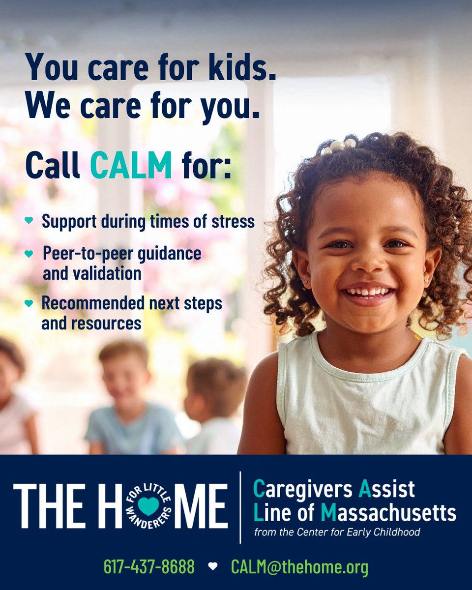 thehomeorg's tweet photo. Early childhood professionals give so much of themselves every day. The Home’s Caregiver Assist Line of Massachusetts offers a supportive space to connect with someone who understands the work.

Call 617-437-8688 or learn more at https://t.co/lcXoripsIR to connect with our team! https://t.co/7hBsqCgLmC