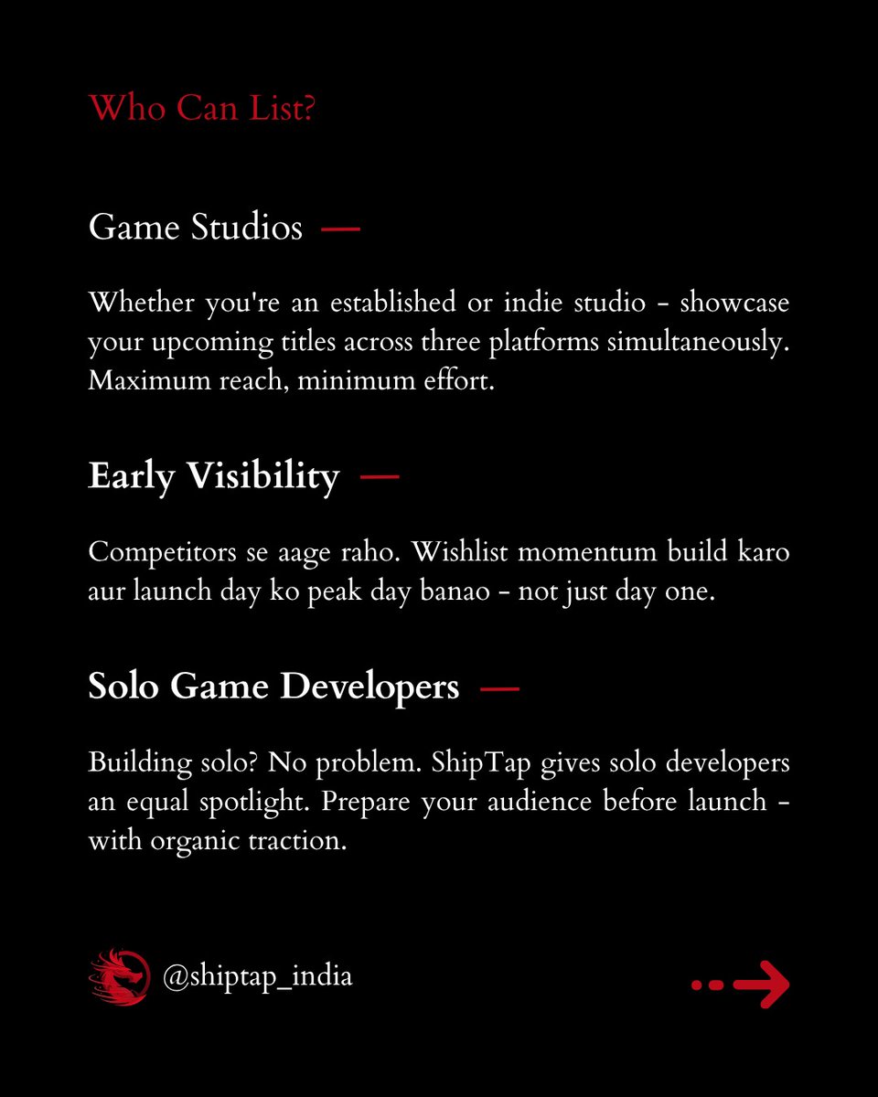 ship_tap's tweet image. List your game on ShipTap, before launch.
Whether you're a solo dev or a full studio, now you can list on Steam, Epic Games Store, and ShipTap: Game Store. Build your wishlist. Grow your audience. Ship with momentum.
Early access is open. Don't miss your spot. #IndieGame #Gamer