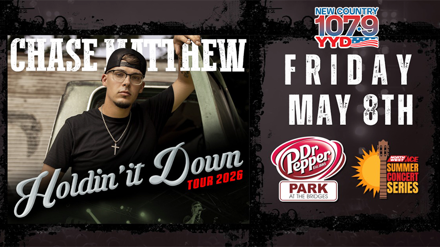 ScottWYYD's tweet photo. Chase Matthew brings his Holdin' It Down Tour to @DrPepperPark  Friday, May 8 and New Country @1079YYD has your tickets! Register below for your LAST CHANCE to win a pair of general admission tickets to the show! https://t.co/NYeqZikct6 https://t.co/arxdMtmyuy