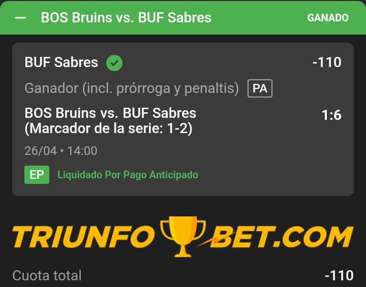 BetIcebreaker's tweet image. ➡️ Ayer celebramos Directa ganadora en la #NHL 🏒💰 Los Sabres golpeando en la mesa 🔥 Siguen los verdazos en estos playoffs de la Stanley Cup 💪🏻 Vamos por más!

Asesorate por el +584121493346

#Icebreaker 🔨