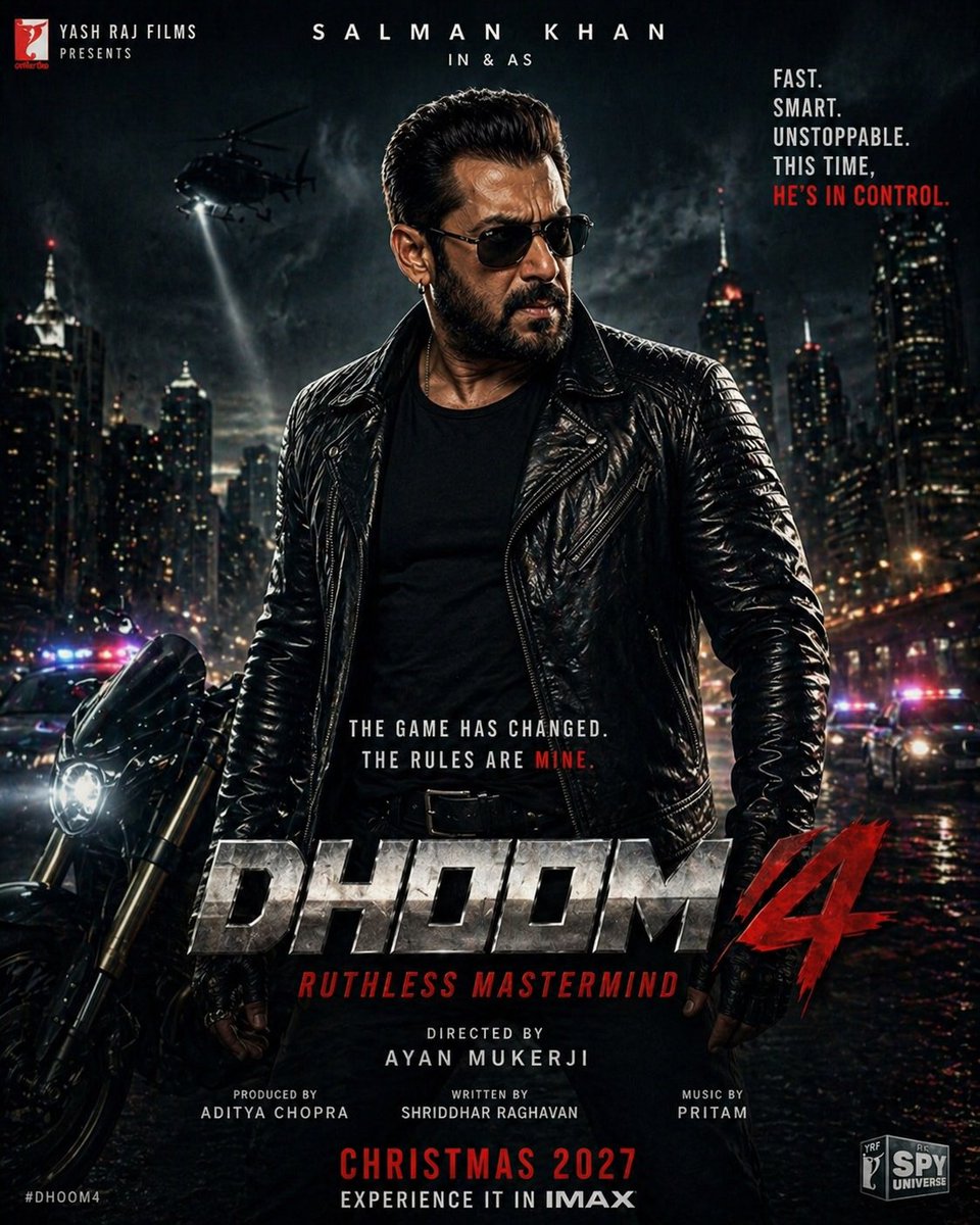 sourabhbukate's tweet image. “Salman Khan as the villain in DHOOM 4 🔥
RUTHLESS. UNSTOPPABLE. IN CONTROL.
Christmas 2027 gonna explode 💣
Ready or not… the game has changed.”
@yrf
@directorayan
@BeingSalmanKhan

#Dhoom4 #SalmanKhan #Bollywood #YRF #MassCinema #IndianCinema #DhoomReboot #Christmas2027