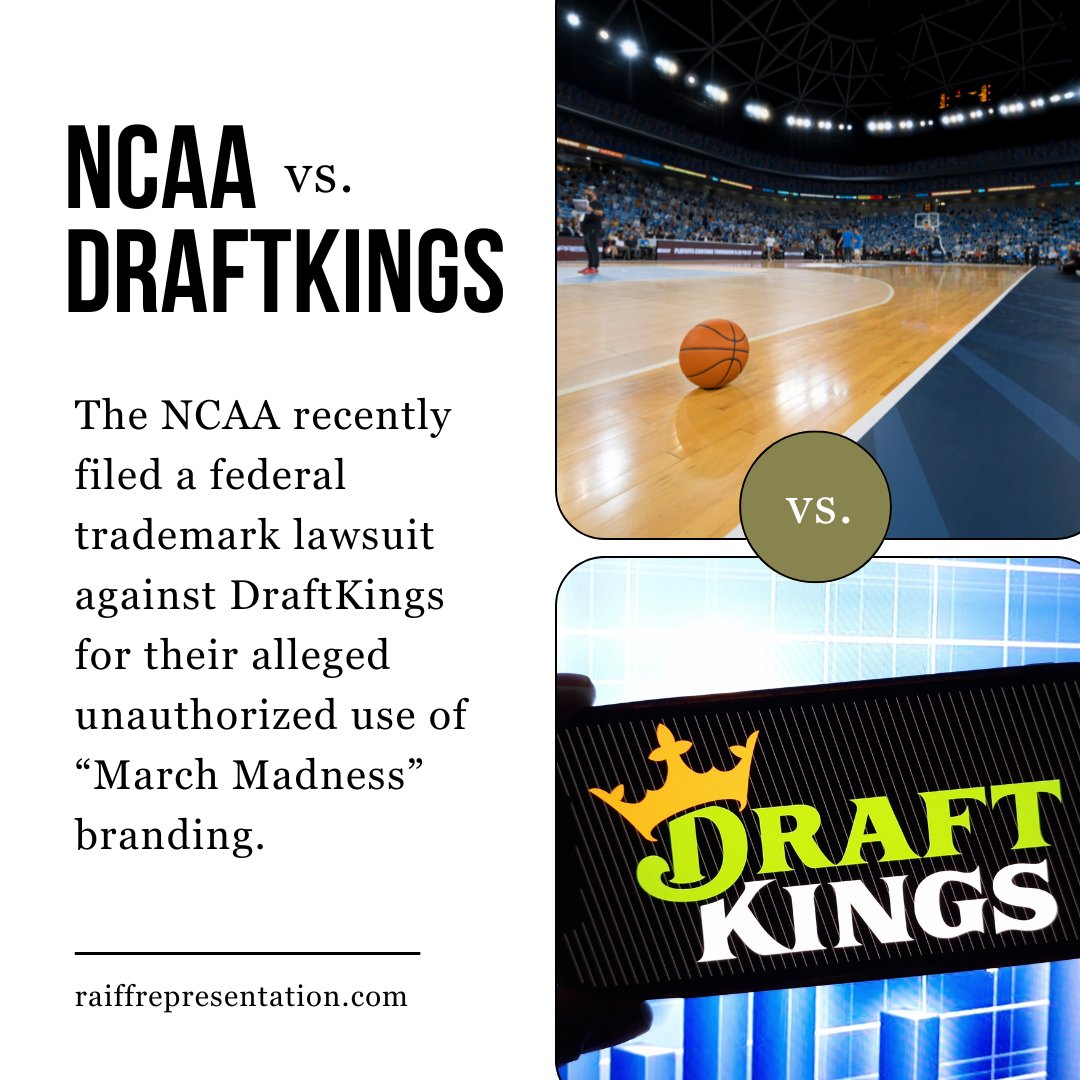 RaiffRep's tweet image. The NCAA sued DraftKings over the use of “March Madness” and “Final Four.”

Claims include trademark infringement and dilution. DraftKings argues fair use.

The case will shape limits on sports branding use.

#TrademarkInfringement #IntellectualProperty #SportsLaw