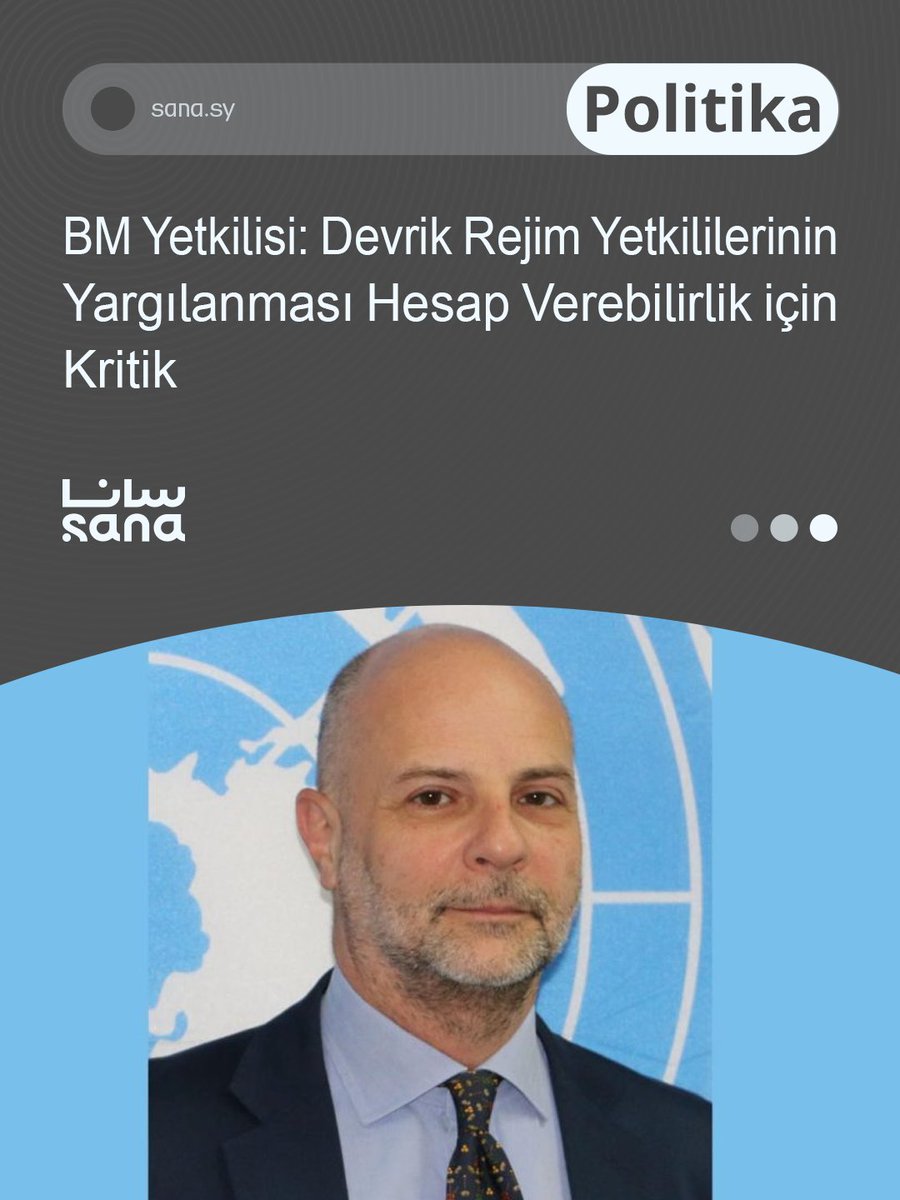 arap_ajans's tweet image. BM Suriye Özel Temsilcisi Yardımcısı Claudio Cordone, devrik rejim yetkililerinin yargılanmasını “hesap verebilirlik açısından dönüm noktası” olarak nitelendirdi.

#Suriye #BM #Adalet #Şam #GeçişDönemi #Sana

sana.sy/tr/politics/22…