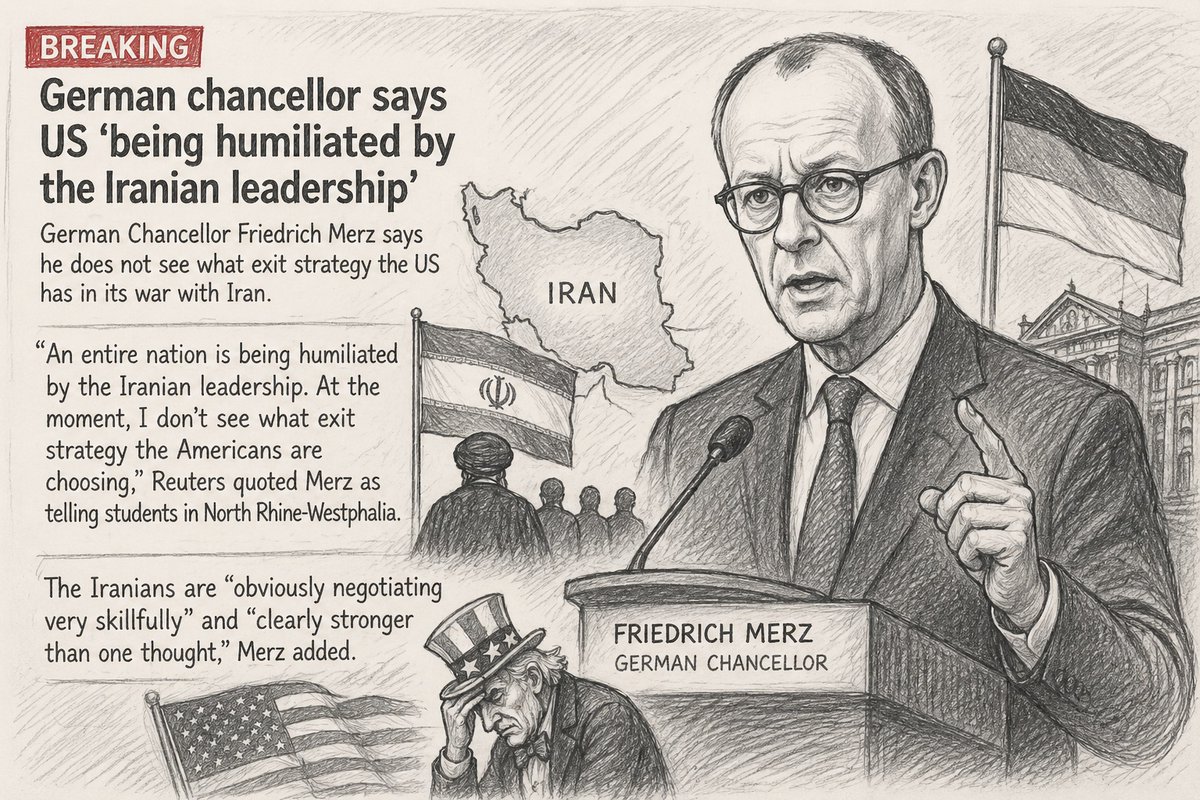 جرمن چانسلر بھی امریکی سٹریٹجی پر حیراں، پریشاں اور نوحہ کناں ہیں۔
Its German Chancellor Merz - "An entire nation is being humiliated by the Iranian leadership."