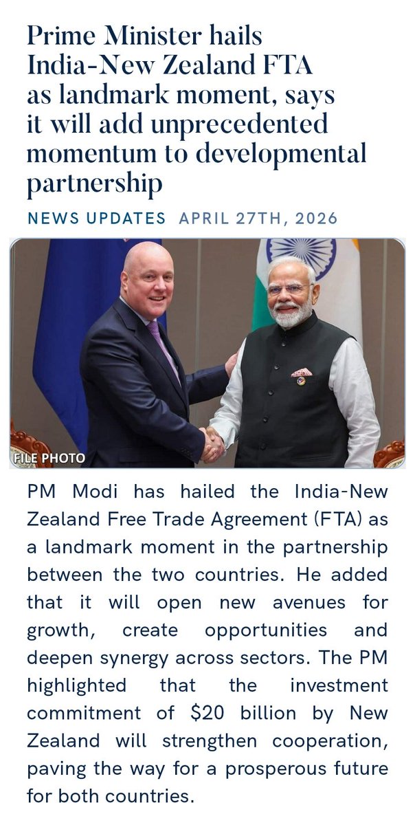 mylaraprem's tweet image. #PM #Prime #to #ISRO #India #IndianAirForce #IndianArmy #indiannavy #Challenge #Honorable @BJP4India @BJPLive 
#Prime Minister hails #-New Zealand FTA as landmark moment, says it will add unprecedented momentum to developmental partnership
nm-4.com/BdU7mk via NaMo App