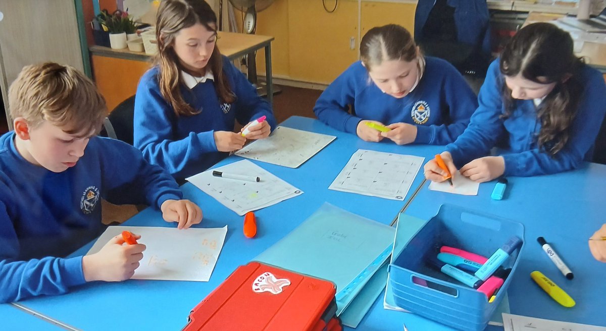 stpetersgala's tweet image. As P6 are coming together in their year group each Monday afternoon now, we thought we'd take the chance for some group problem solving. All 4 operations and algebra included in this tricky one. It required our #concentrate and #becooperative learning powers. @SBCNumeracy