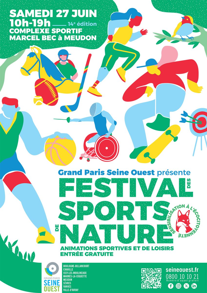 GPSO_SeineOuest's tweet photo. Rendez-vous samedi 27 juin à Meudon pour la 14ème édition du Festival des Sports de Nature de Grand Paris Seine Ouest  🏀🍃🦊

ℹ️ https://t.co/Urlluevupb https://t.co/HI8gRkX4YC