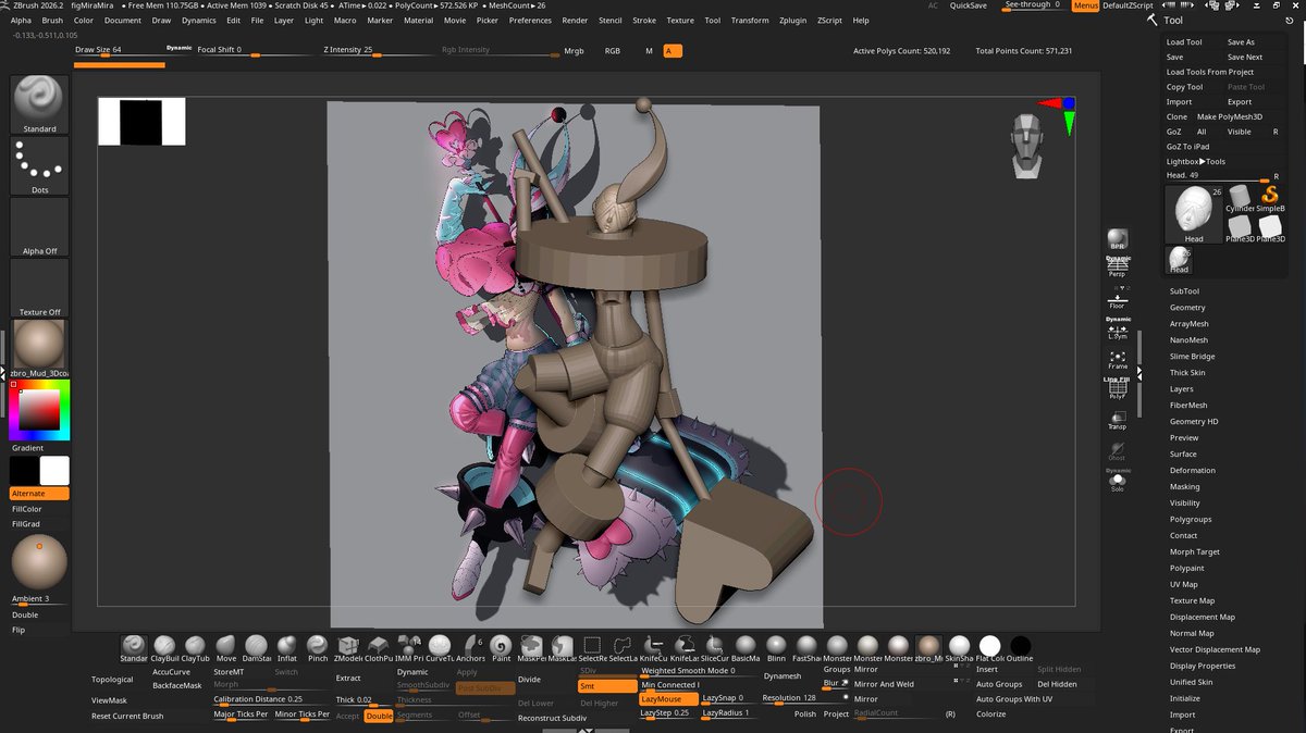 Zeiji_K's tweet image. Working on a new figure 
Concept by my amazing friend putputputato 🩷

#ZBrush #OC