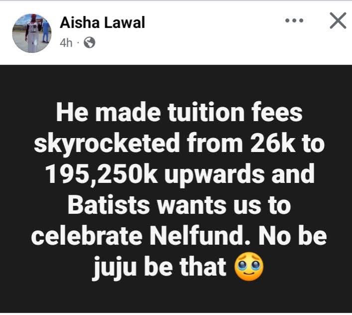 In 2015, when BuhariAPC came to power, the minimum wage was ₦18,000 and tuition fees in federal institutions were ₦14,500. 

This meant you needed less than one month's salary to sort your tuition.

In 2026, under Tinubu, the minimum wage is ₦70,000 while tuition fees in