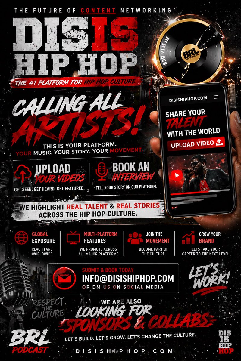 🚨 CALLING ALL ARTISTS 🚨

This your moment… don’t miss it 🎤🔥

We’re bringing REAL talent to the spotlight on
Breaking Records Live Podcast powered by @DisIsHipHop

👉 Upload your videos
👉 Get featured
👉 Book your interview

📩 info@disishiphop.com