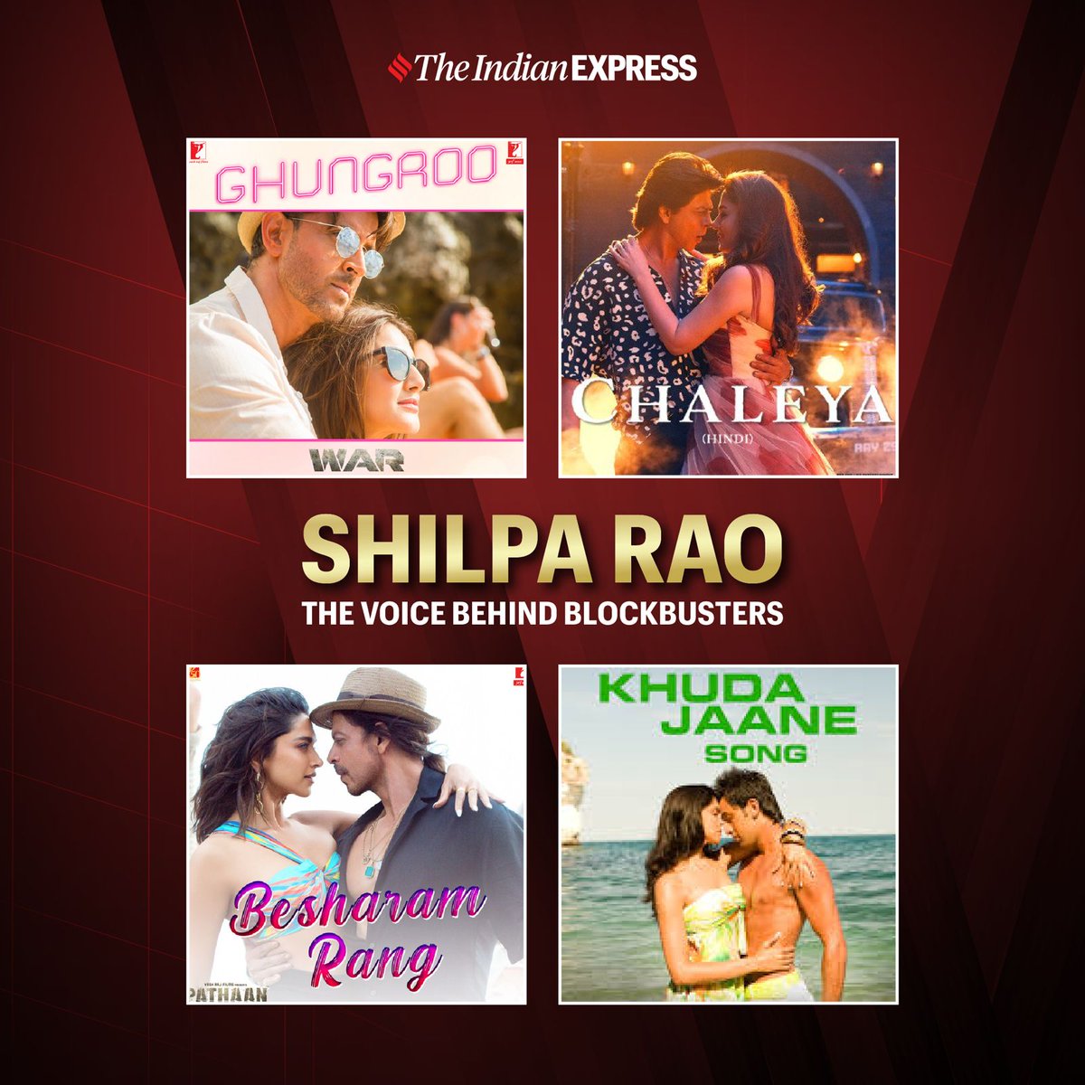 IndianExpress's tweet image. #Expresso is back: with a voice that defines an era!

From the soulful depths of Bulleya to the electrifying energy of Chaleya, from the timeless romance of Khuda Jaane to the chart-topping euphoria of Ghungroo, Shilpa Rao has gifted Bollywood some of its most unforgettable chart