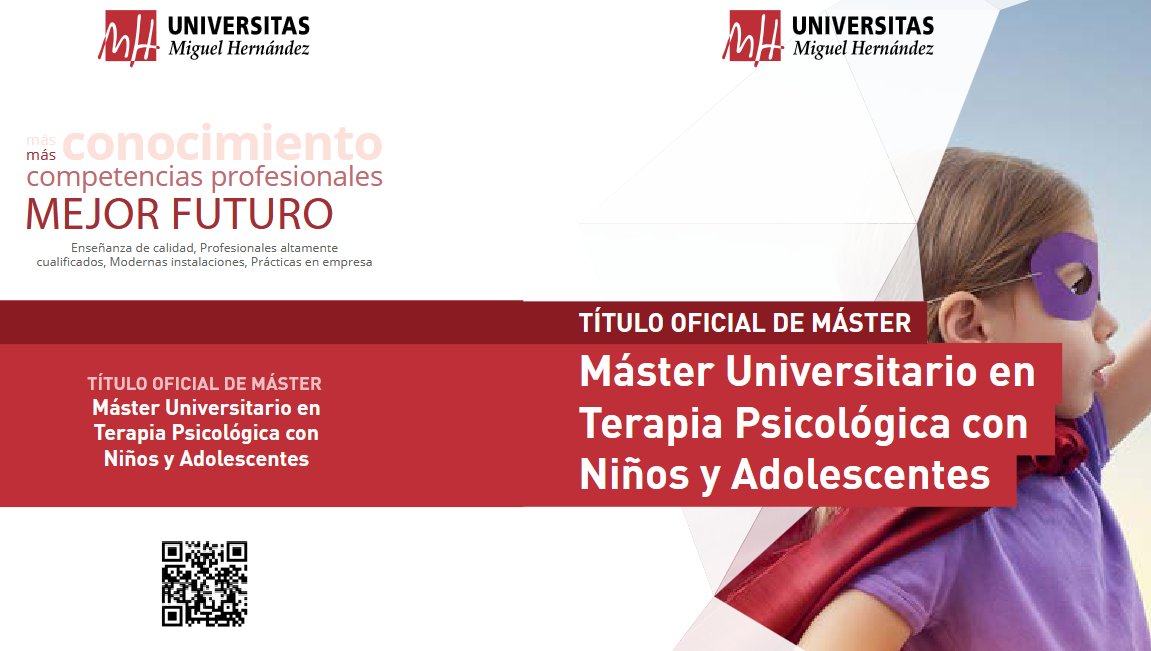 mtpnaUMH's tweet photo. 🎓 Abierta la preinscripción del Máster Universitario en Terapia Psicológica con Niños y Adolescentes (curso 2026-2027) en la UMH.
📅 Solicitudes del 16 de marzo al 18 de junio de 2026.
 👉 https://t.co/VjlWkkjoGs
Impulsa tu especialización profesional. https://t.co/mxIGpn1eeF