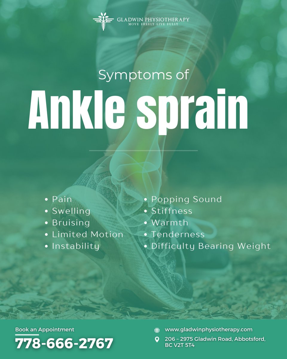 physiogladwin's tweet image. Rolled your ankle? Don’t ignore the signs. Pain, swelling, bruising, stiffness, or trouble bearing weight could indicate a sprain. Early care supports faster, safer recovery.

📅 Book Now - gladwinphysiotherapy.com

#AnkleSprain #InjuryAwareness #Physio #Recovery #Mobility