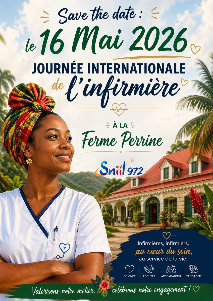 Sniil1's tweet image. [🗣️ Save the date]
Le Sniil 972 organise une rencontre à l'occasion de la journée internationale de l'infirmière

🗓16 mai 2026
⏰9h
📍Lamentin, Ferme Perrine

👉 Information &amp;amp; réservation : sniil.fr/agenda/

#evenement #martinique #savethedate