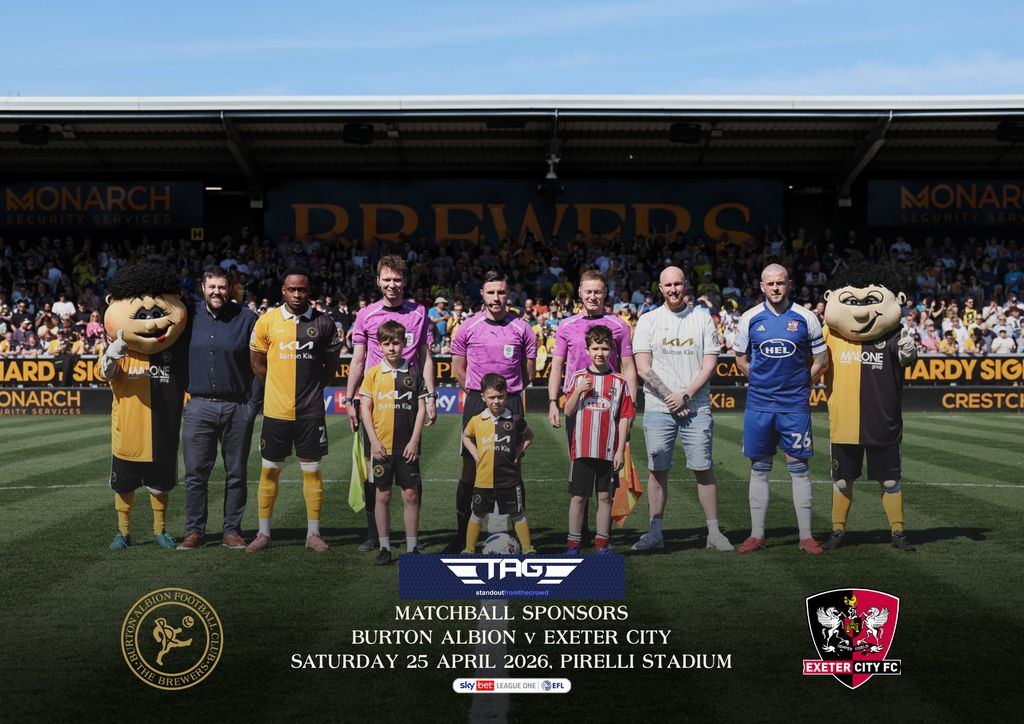 burtonalbionfc's tweet photo. A huge thank you to the sponsors of Saturday's match against Exeter City.

🆚 @Malone_Group were our match sponsors.
⚽ @TAGSportswear were our matchball sponsors.
🌟 Raygar Architectural & Engineering Supplies were our man of the match sponsors, choosing captain Udoka Godwin-Malifé for the award.

To discuss sponsorship opportunities at Burton Albion next season, email sales@burtonalbionfc.co.uk.

#TheBrewers