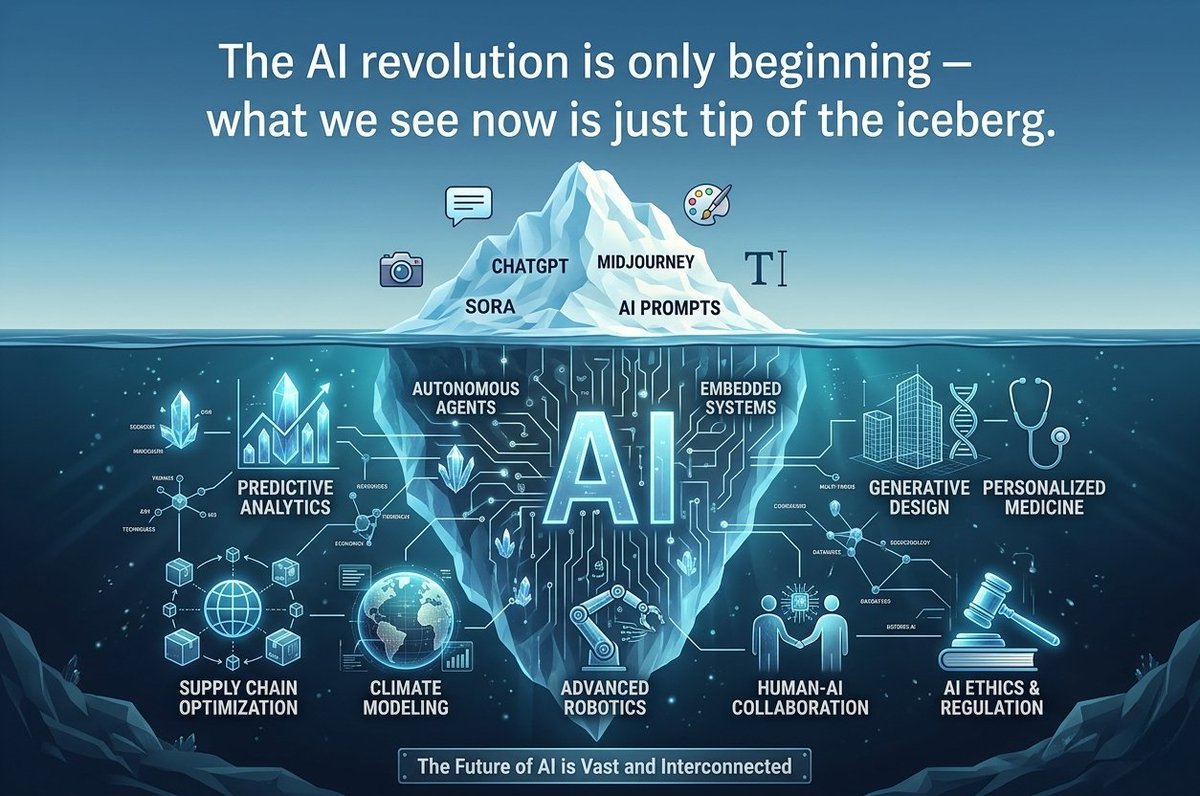 Sijan_82's tweet photo. The AI revolution is just beginning. 🌊

What we see now with ChatGPT or Midjourney is just the tip of the iceberg. The real transformation lies beneath the surface��from predictive analytics to advanced robotics. 🤖

Are you ready for the deep dive?

#AI #Innovation #SijanMahmud https://t.co/7ccrhC3Kjv