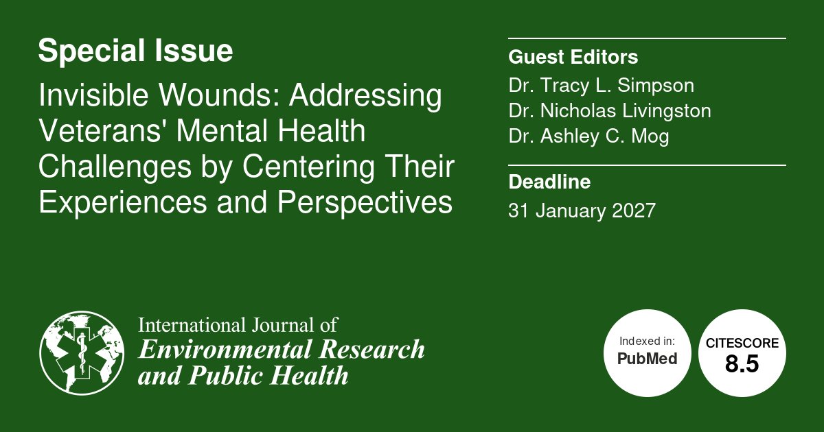 IJERPH_MDPI's tweet image. #CallForPapers🪖

Veterans often navigate "invisible wounds"❤️‍🩹, complex psychological struggles compounded by chronic pain, stigma, and institutional betrayal.🧠🩹
#VeteransHealth #MentalHealth #HealthEquity 

⚕️Help us spotlight their voices &amp;amp; submit!👇
mdpi.com/journal/ijerph…