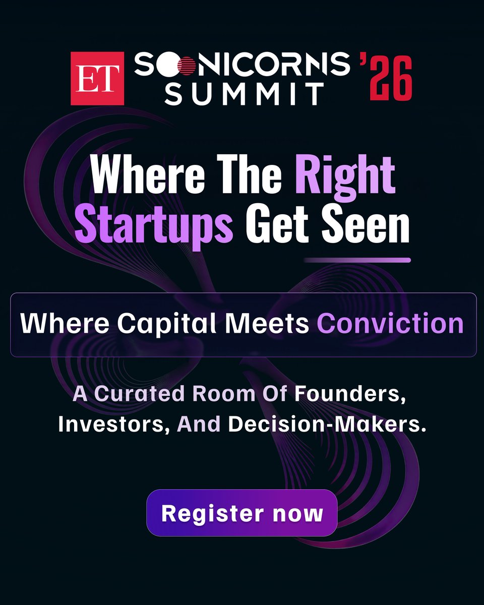 EconomicTimes's tweet image. Every great startup deserves to be seen. Sonicorns Summit ’26 brings together the minds, the capital, and the conviction to turn bold ideas into real impact. Be part of the room where it happens.

Register now: economictimes.indiatimes.com/et-spotlight/e…

#SonicornsSummit26 #Startups #VentureCapital