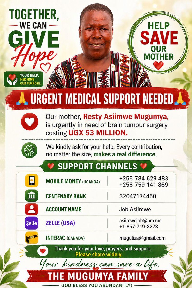 Musdaa_Mubs's tweet image. Let's Kindly Help Save this Lovely Mother's Life With Whatever Support You Can Dear Friend. The Surgery  Procedure Begins Today at International Hospital Kampala(IHK)🙏
#support #help #emergency #fundraising #donate #medical #charity #savemom #giveback