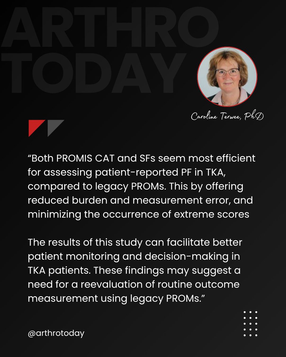 ArthroToday's tweet image. 📊 Are we using the best PROMS?

This Arthroplasty Today study compares PROMIS Computer Adaptive Tests (CATs) and Short Forms (SF) to Legacy PROMs (KOOS, OKS, WOMAC, etc) to find out!

arthroplastytoday.org/article/S2352-…

#PROMIS #TKA #PatientReportedOutcomes #Orthopedics