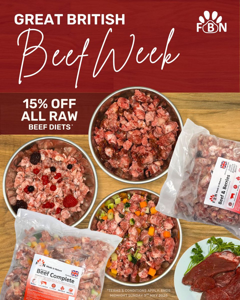 🐄 It’s Great British Beef Week!

We’re celebrating with 15% OFF all raw beef diets 🥩

🛒 Shop now and save 15%
⏰ Offer ends midnight Sunday 3rd May
buff.ly/XW2E0ka 

#GreatBritishBeefWeek #RawFeeding #NaturalDogFood