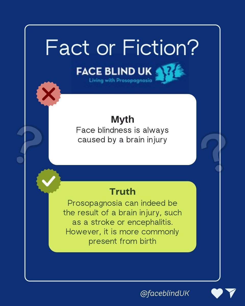 faceblinduk's tweet photo. Prosopagnosia can indeed be caused by a brain injury, such a stroke, encephalitis or traumatic brain injury but face blindness is more commonly present from a young age without brain injury. This is called developmental prosopagnosia.

#faceblinduk #prosopagnosia https://t.co/35lcS1Iw9b