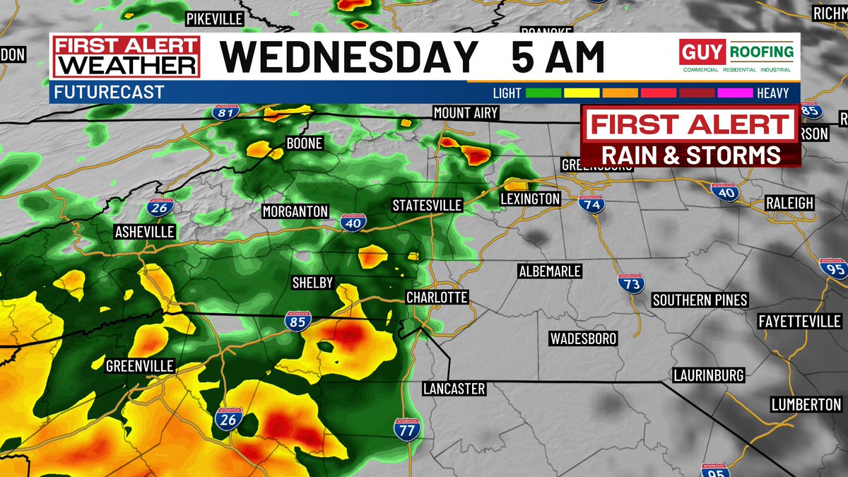 AlConklin's tweet image. First Alert: Wednesday could bring us our best chance for much-needed rain since Easter. Most of the showers will come to the #CLT area during the AM hours - impacting the commute - but there could be a heavier thunderstorm or 2 as well, even during the PM hours. #scwx #ncwx