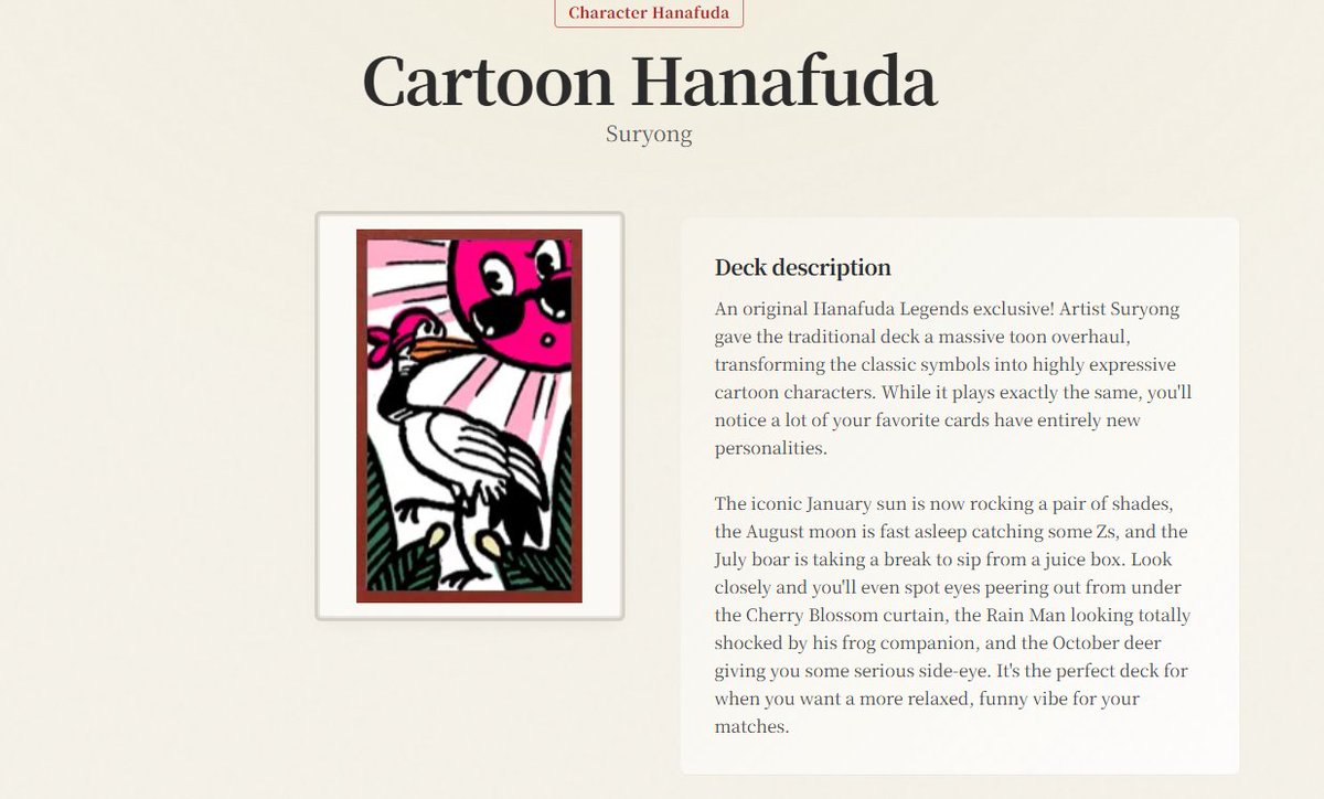 Hanafuda_Legend's tweet image. We are incredibly proud to announce the very first original deck designed exclusively for Hanafuda Legends! 🎨

Behold the "Cartoon Hanafuda" deck, brought to life by our amazing artist, @suryongchan .

#Hanafuda #CartoonArt #TableTop #Japan