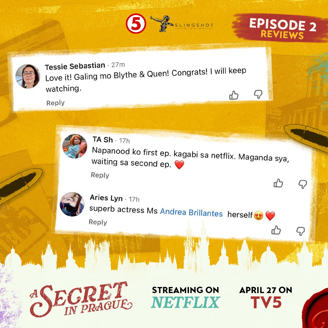 asecretinprague's tweet photo. "Pang-international. Bilisan sana ang pag-release ng episodes."

Pilot episode pa lang at talagang inuulan niyo kami ng pagmamahal. Ulit-ulitin natin dahil streaming ang #ASecretInPrague sa Netflix, at MAMAYA, 8PM, mapapanood na rin sa #TodoMaxPrimetime ng TV5! ❤️‍🔥 https://t.co/M7H2Fs7k3z