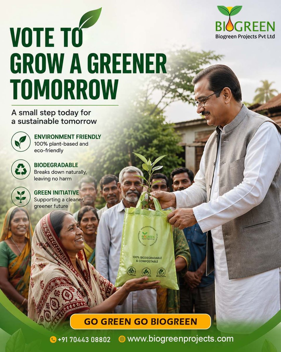 BiogreenPvt's tweet image. Every vote matters—and so does every daily choice. 🌍

Vote for clean air, healthy soil, and a plastic-free future.
Choose sustainability. Choose a greener tomorrow. 
Go Green. Go Biogreen.
🌐 biogreenprojects.com
📞 9830022887

#Biogreen #GoGreen #Sustainability #PlasticFree