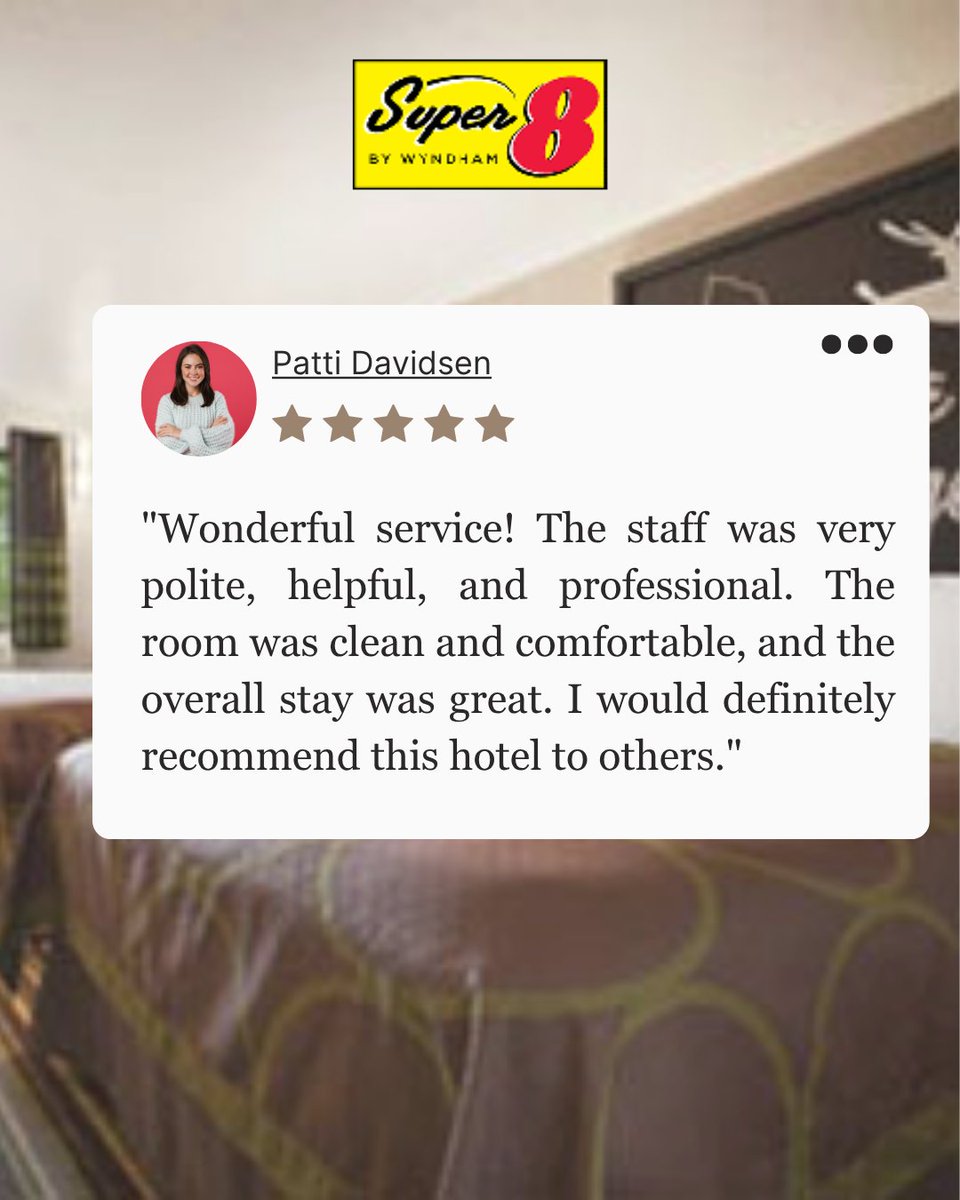 Super8PDX's tweet photo. Thank you for your 5-star feedback ⭐ We’re so glad you enjoyed your stay and hope to see you again!
https://t.co/Ux05Fthqn5
#ThankYou #5StarGuest #TravelStay #HotelExperience #ComfortableStay https://t.co/ow4LQ4S10w