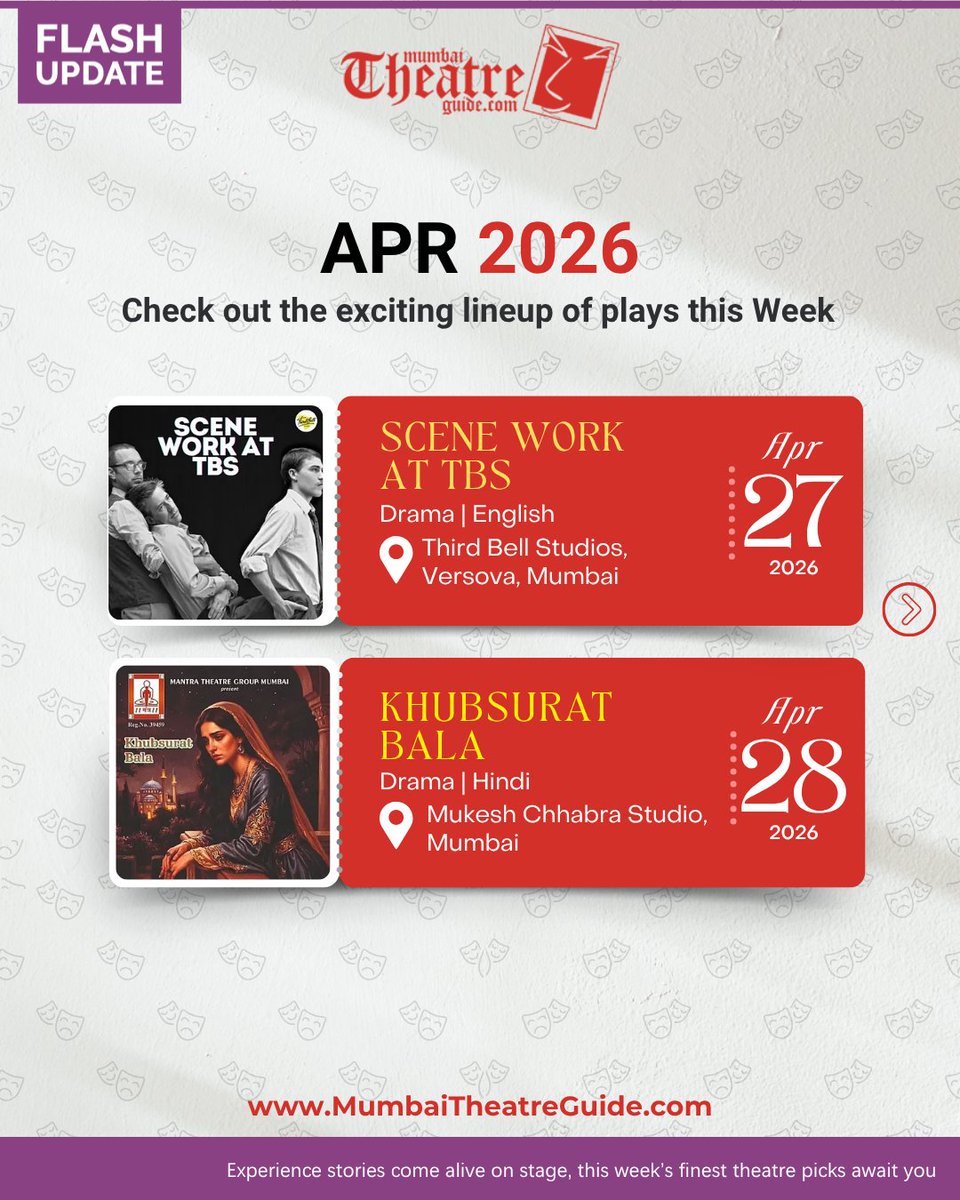 Indiatheatrebiz's tweet image. Seven stories. One stage. A week of theatre that moves you and stays with you ✨

Book now: 
mumbaitheatreguide.com/dramas/Article…

#MTG #MumbaiTheatreGuide #TheatreMagic