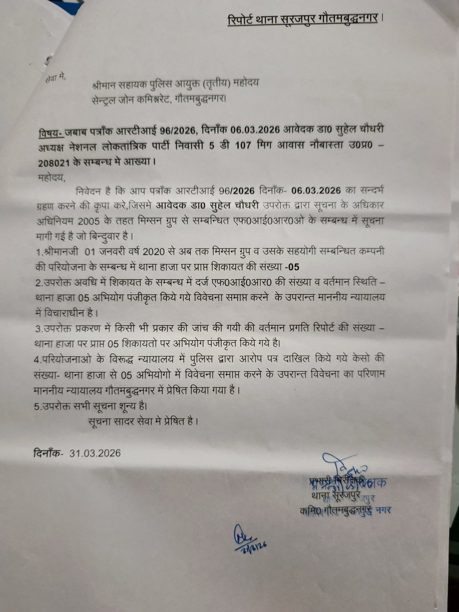 nlp_official_'s tweet photo. RTI (96/026) खुलासा: Migsun Group पर गंभीर धाराओं में केस दर्ज—फिर भी कार्रवाई धीमी क्यों?
होमबायर्स का आरोप: एक फ्लैट कई लोगों को बेचा, न पजेशन न रिफंड।
NLP की मांग: SIT/EOW जांच और दोषियों पर सख्त कार्रवाई।
@Uppolice @noidapolice @dgpup @myogiadityanath
#MigsunGroup #NoidaScam https://t.co/gkOW9rD7VG